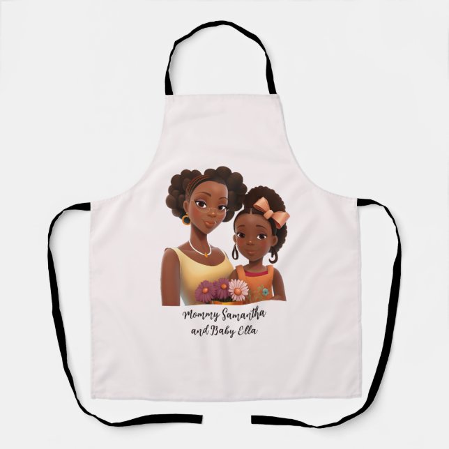 Personalised Black Mum and Daughter (7) Apron (Front)