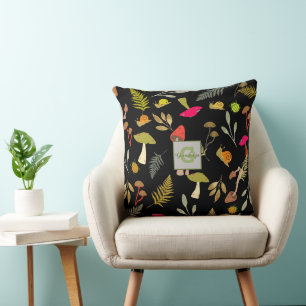 Personalised Black Mushroom Botanical Throw Pillow