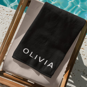 Personalised Black & Name Monogram Elegant Beach Towel