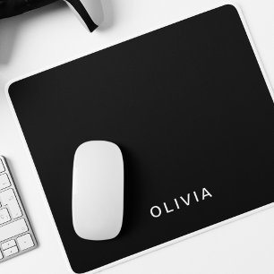 Personalised Black & Name Monogram Elegant Mouse Mat