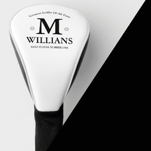 Personalised Black Name Monogram on White Golf Head Cover