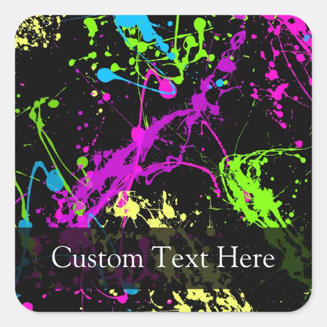 Personalised Black/Neon Splatter Square Sticker (Front)