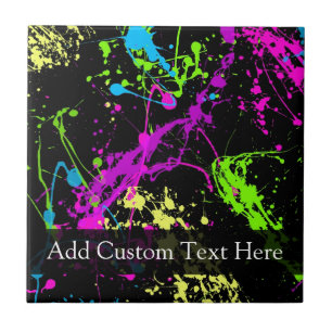 Personalised Black/Neon Splatter Tile