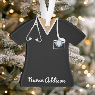 Personalised Black Nurse Scrubs Ornament