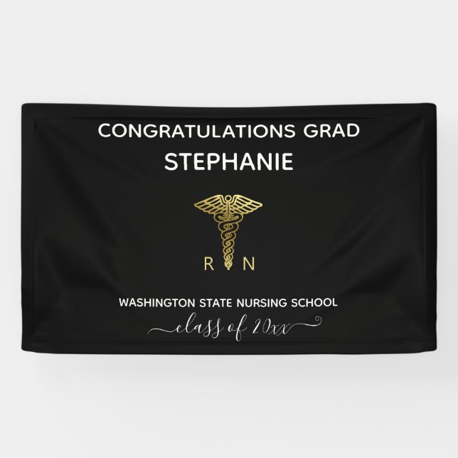 Personalised Black Nursing School Graduation  Banner (Horizontal)