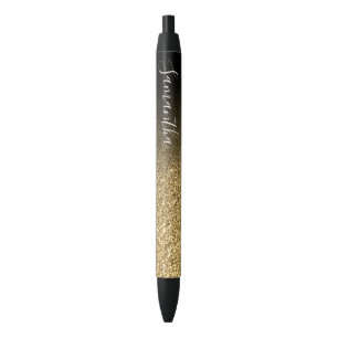 Personalised Black Ombre Faux Gold Glitter Black Ink Pen