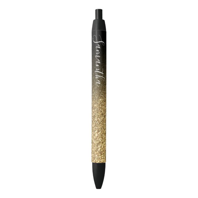 Personalised Black Ombre Faux Gold Glitter Black Ink Pen (Front Vertical)