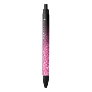 Personalised Black Ombre Faux Hot Pink Glitter Black Ink Pen