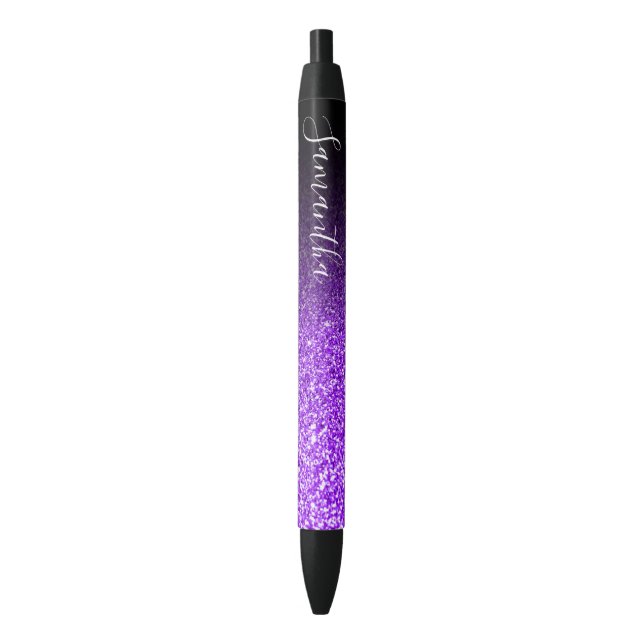 Personalised Black Ombre Faux Violet Glitter Black Ink Pen (Front Vertical)