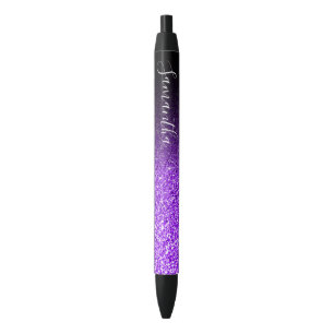 Personalised Black Ombre Faux Violet Glitter Ink Pen