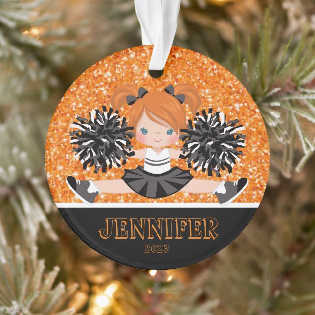 Personalised Black & Orange Cheerleading Ornament  (Tree)