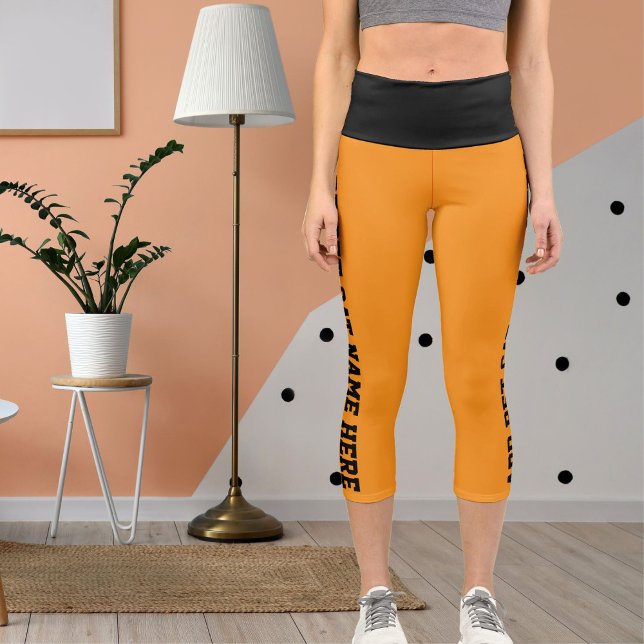 Personalised Black Orange Pet Cat Name Capri Leggings (Creator Uploaded)