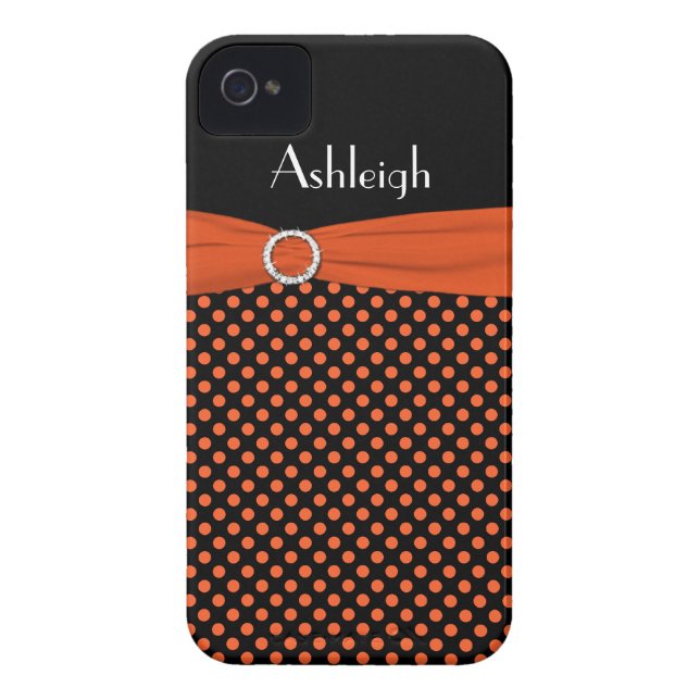 Personalised Black, Orange Polka Dot iPhone 4 Case (Back)
