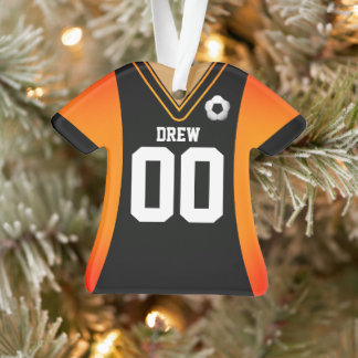 Personalised Black/Orange Soccer Jersey Ornament