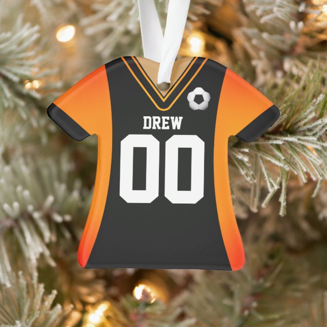 Personalised Black/Orange Soccer Jersey Ornament (Tree)