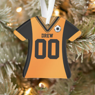 Personalised Black/Orange Soccer Jersey Ornament