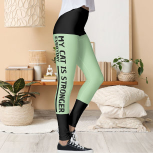 Personalised Black Pale Green Stripes Cat Retro Leggings