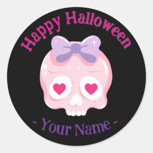 Personalised Black Pastel Pink and Purple Skull Classic Round Sticker