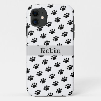 Personalised Black Paw Print Pattern iPhone 11 Case