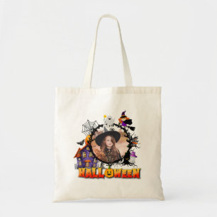 Personalised Black Photo Frame Halloween Night Tote Bag