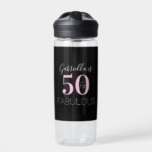 Personalised Black Pink 50th Birthday Party Favour Water Bottle