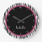 Personalised Black, Pink and Zebra Print Clock