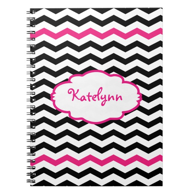 Personalised Black Pink Chevron Spiral Notebook (Front)