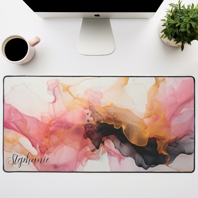 Personalised Black Pink Gold Liquid Alcohol Ink Desk Mat (Creator Uploaded)