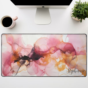 Personalised Black Pink Gold Liquid Waves Desk Mat