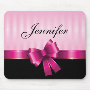 Personalised Black PINK GRADIENT Stripes PINK BOW Mouse Mat