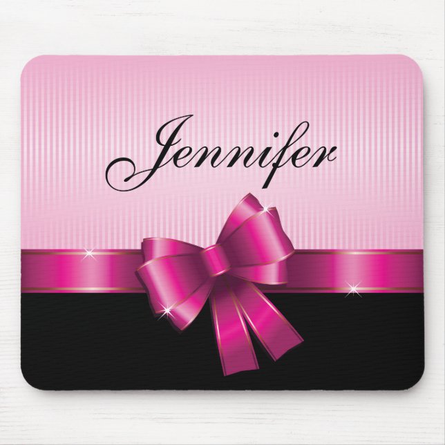 Personalised Black PINK GRADIENT Stripes PINK BOW Mouse Mat (Front)