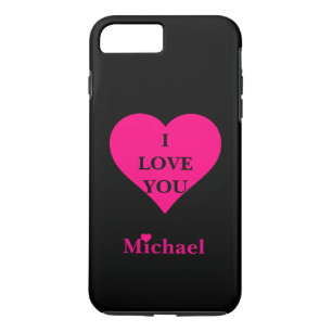 Personalised Black & Pink Heart I Love You iPhone 8 Plus/7 Plus Case
