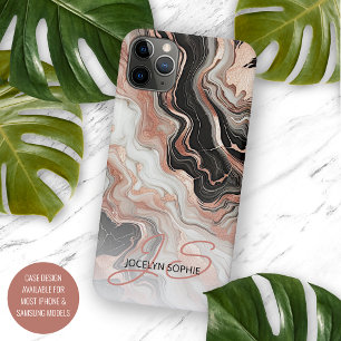 Personalised Black Pink Rose Gold Marble Art iPhone 11 Pro Max Case