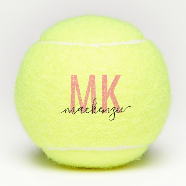 Personalised Black Pink Signature 2 Initials Tennis Balls (Front)
