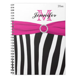 Personalised Black Pink White Striped Notebook