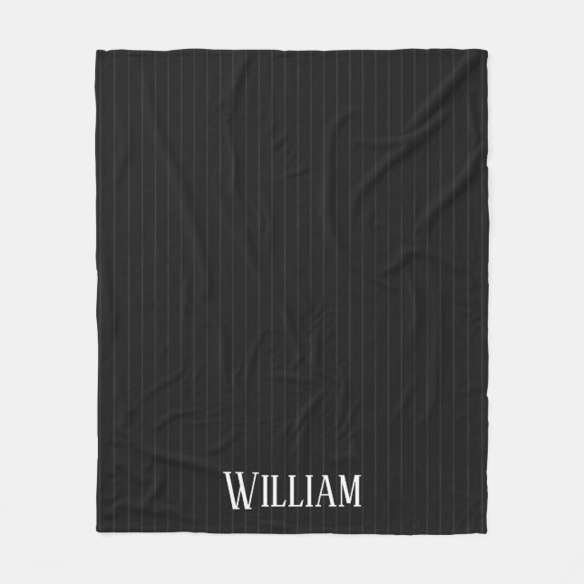 Personalised black pinstripes fleece blanket (Front)
