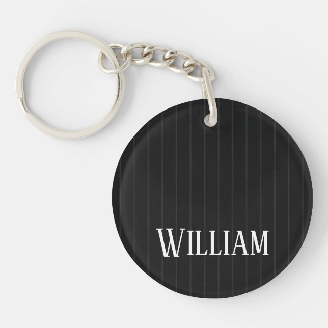 Personalised black pinstripes key ring (Front)