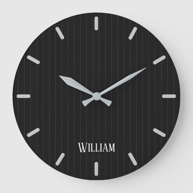 Personalised black pinstripes large clock (Front)