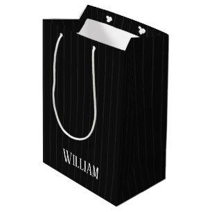 Personalised black pinstripes medium gift bag