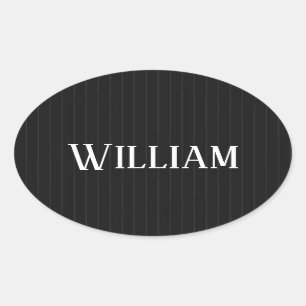 Personalised black pinstripes oval sticker