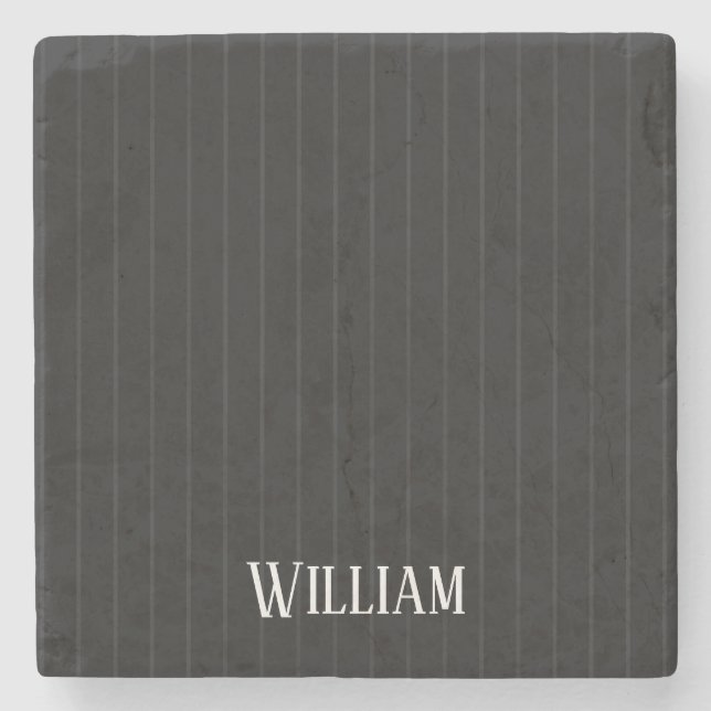 Personalised black pinstripes stone coaster (Front)