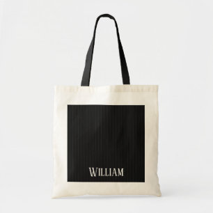 Personalised black pinstripes tote bag
