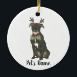 Personalised Black Pitbull Staffy Antlers Bowtie Ceramic Tree Decoration<br><div class="desc">Make the nice list this year with an ornament of your favourite pitbull elf! For the sweetest gifts, pair it with a matching art print or another item from my collection for a thoughtful housewarming, bridal shower, teacher, mother-in-law, husband, boyfriend, secret santa, sympathy, or tough-to-shop-for gift! To see more work...</div>