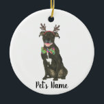 Personalised Black Pitbull Staffy Antlers Bowtie Ceramic Tree Decoration<br><div class="desc">Make the nice list this year with an ornament of your favourite pitbull elf! For the sweetest gifts, pair it with a matching art print or another item from my collection for a thoughtful housewarming, bridal shower, teacher, mother-in-law, husband, boyfriend, secret santa, sympathy, or tough-to-shop-for gift! To see more work...</div>