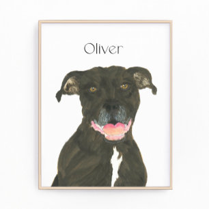 Personalised Black Pitbull Staffy Dog Art Photo Print