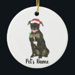 Personalised Black Pitbull Staffy Santa Hat Bowtie Ceramic Tree Decoration<br><div class="desc">Make the nice list this year with an ornament of your favourite pitbull elf! For the sweetest gifts, pair it with a matching art print or another item from my collection for a thoughtful housewarming, bridal shower, teacher, mother-in-law, husband, boyfriend, secret santa, sympathy, or tough-to-shop-for gift! To see more work...</div>