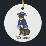 Personalised Black Pitbull Staffy Yarmulke Scarf Ceramic Tree Decoration<br><div class="desc">Make the nice list this year with an ornament of your favourite pitbull elf! For the sweetest gifts, pair it with a matching art print or another item from my collection for a thoughtful housewarming, bridal shower, teacher, mother-in-law, husband, boyfriend, secret santa, sympathy, or tough-to-shop-for gift! To see more work...</div>