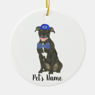 Personalised Black Pitbull Staffy Yarmulke Tie Ceramic Tree Decoration
