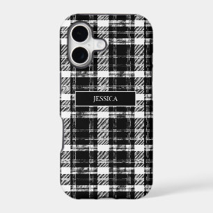 Personalised Black Plaid Pattern White Name Modern