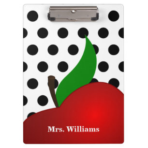 Personalised Black Polka Dot Red Apple Teacher Clipboard